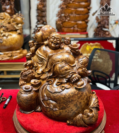 Tượng Phật Di Lặc Thuần Nghê Gỗ Nu Ngọc Am Cao 45 Ngang 42 Sâu 48 (cm) - 27kg