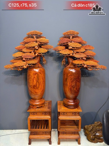 Cặp Bình Tùng Gồm Đôn Gỗ Cẩm Cao 185 - Riêng Bình Cao 125 Ngang 75 Sâu 35 (cm)