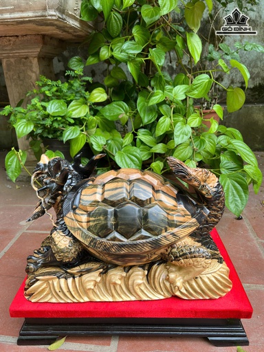 Tượng Long Quy Gỗ Mun Hoa Cao 29 Ngang 43 Sâu 25 (cm)