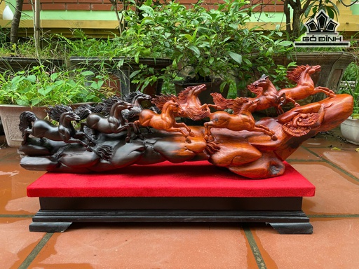 Tượng Ngựa - Mã Đáo Thành Công Gỗ Trắc Cao 25 Ngang 75 Sâu 13 (cm) - Cả Kỷ Cao 35
