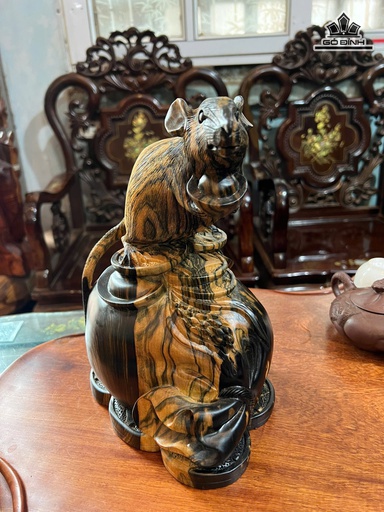 Tượng Chuột Phong Thủy Gỗ Mun Hoa Cao 26 Ngang 19 Sâu 15 (cm)