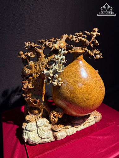 Bình Hoa Mai Gỗ Nu Hương Cao 40 Ngang 39 Sâu 20 (cm)