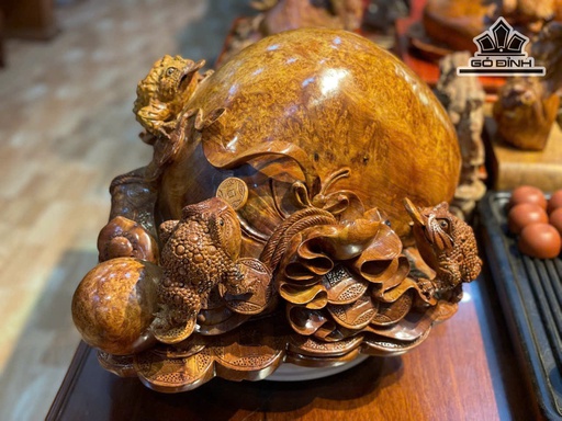 Tượng Tam Cóc Ngậm Tiền Gỗ Nu Hương Cao 30 Ngang 55 Sâu 39 (cm)