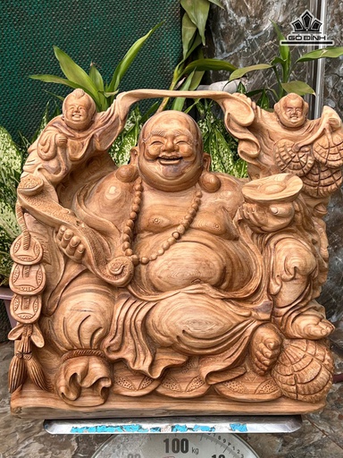 Tượng Phật Di Lặc Nhị Phúc Gỗ Ngọc Am Cao 39 Ngang 40 Sâu 30 (cm)