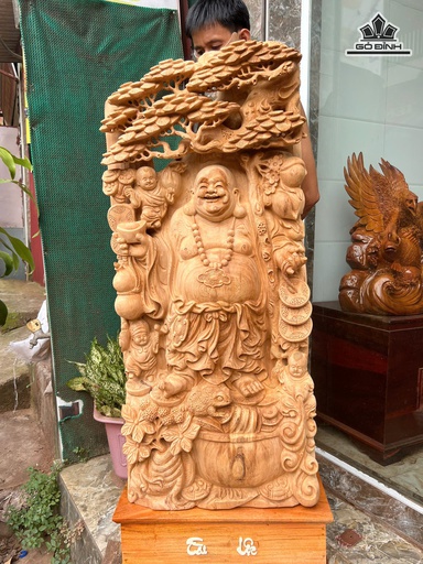 Tượng Phật Di Lặc Tam Phúc Gỗ Ngọc Am Cao 148 Ngang 57 Sâu 23 (cm)