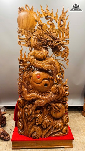 Tượng Nhất Long Bảo Châu Gỗ Ngọc Am Cao Cả Kỷ 183 Ngang 74 Sâu 21 (cm) - Kỷ Cao 15