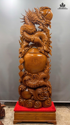 Tượng Nhất Long Bảo Châu Gỗ Ngọc Am Cao Cả Kỷ 195 Ngang 63 Sâu 22 (cm) - Kỷ Cao 25