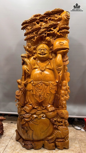 Tượng Phật Di Lặc Ngũ Phúc Đứng Tùng Gỗ Ngọc Am Cao Cả Kỷ 150 Ngang 58 Sâu 23 (cm) - Kỷ Cao 30