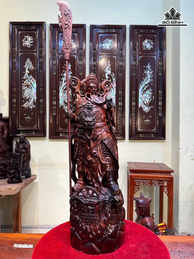 Tượng Quan Công Gỗ Trắc Cao 60 Ngang 19 Sâu 16 (cm) - Tổng Cao 87 (cm)