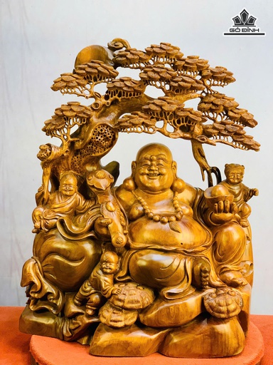 Tượng Phật Di Lặc Tam Phúc Gỗ Ngọc Am Cao 78 Ngang 60 Sâu 26 (cm)