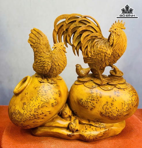 Tượng Gia Đình Gà Gỗ Nu Ngọc Am Cao 55 Ngang 48 Sâu 23 (cm)