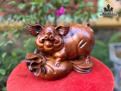 Tượng Heo Gỗ Nu Ngọc Am Cao 20 Ngang 28 Sâu 18 (cm)