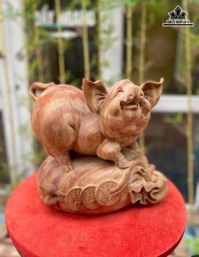 Tượng Heo Gỗ Ngọc Am Cao 26 Ngang 30 Sâu 21 (cm)