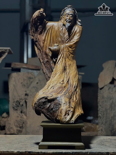 Tượng Thần Trà Gỗ Bách Xanh Cao 67 Ngang 31 Sâu 23 (cm)