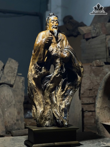 Tượng Thần Trà Gỗ Bách Xanh Cao 75 Ngang 30 Sâu 20 (cm)