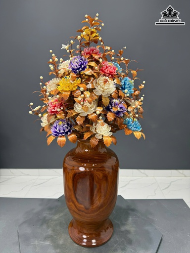 Bình Hoa Ngũ Sắc - Bình Gỗ Cẩm - Lá Gỗ Sưa Cao 90 Ngang 47 Sâu 47 (cm)