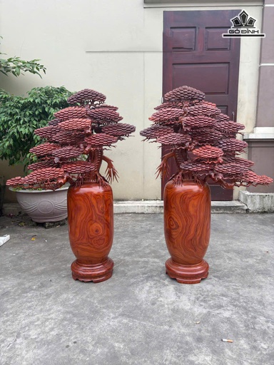Cặp Bình Tùng Gỗ Cẩm Cao 117 Ngang 70 Sâu 30 (cm)