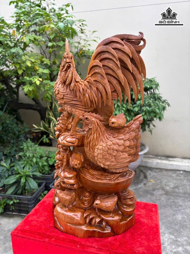 Tượng Gia Đình Gà Gỗ Ngọc Am Cao 80 Ngang 40 Sâu 25 (cm)