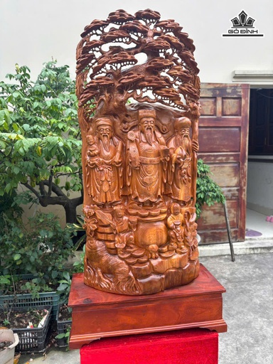 Tượng Phúc Lộc Thọ (Tam Đa) Gỗ Ngọc Am Cao 140 Ngang 56 Sâu 24 (cm)