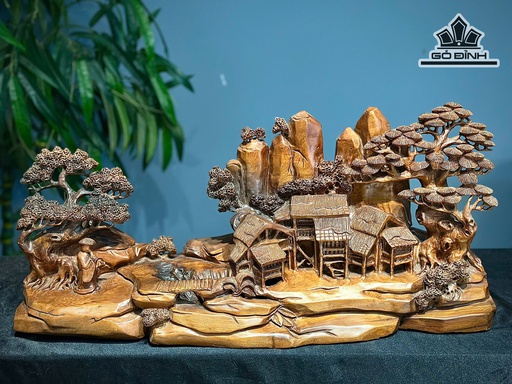 Tượng Tiểu Cảnh Gỗ Ngọc Am Cao 30 Ngang 68 Sâu 18 (cm)