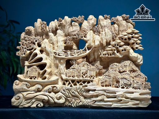 Tượng Tiểu Cảnh Gỗ Ngọc Am Cao 50 Ngang 69 Sâu 23 (cm)