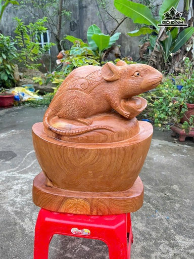 Tượng Chuột Phong Thủy Gỗ Ngọc Am Cao 36 Ngang 31 Sâu 18 (cm)