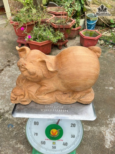 Tượng Heo Gỗ Ngọc Am Cao 21 Ngang 35 Sâu 20 (cm)