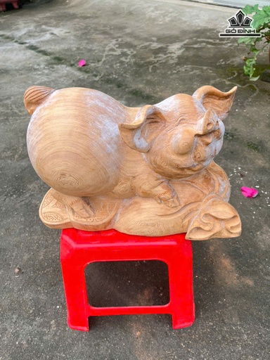 Tượng Heo Gỗ Ngọc Am Cao 23 Ngang 34 Sâu 20 (cm)