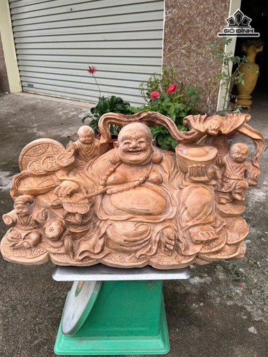 Tượng Phật Di Lặc Tam Phúc Gỗ Ngọc Am Cao 34 Ngang 62 Sâu 25 (cm)