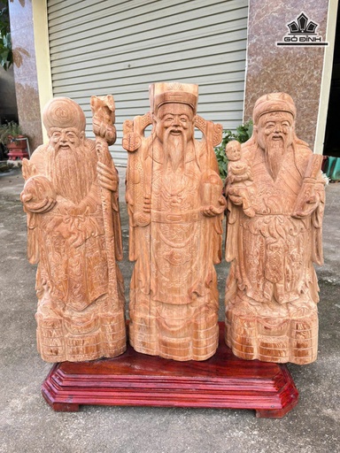 Tượng Phúc Lộc Thọ (Tam Đa) Gỗ Ngọc Am Cao 60 Ngang 21 Sâu 14 (cm)