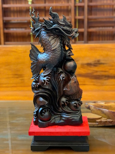 Tượng Tam Ngư Hóa Rồng Gỗ Trắc Cao 64 Ngang 25 Sâu 13 (cm) - Không Kỷ Cao 54 (cm)