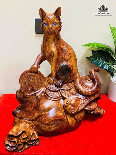 Tượng Mèo Gỗ Cẩm Cao 45 Ngang 48 Sâu 26 (cm)