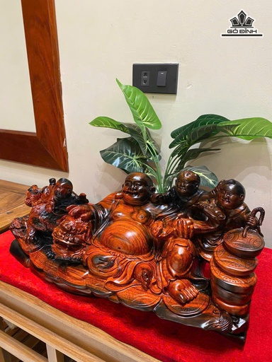 Tượng Phật Di Lặc Tam Phúc Gỗ Cẩm Cao 23 Ngang 52 Sâu 17 (cm)