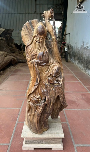Tượng Ông Thọ Gỗ Bách Xanh Cao Cả Kỷ 77 Ngang 24 Sâu 17 (cm) - Kỷ Cao 10 (cm)