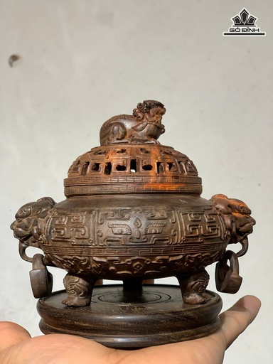 Lư Xông Trầm Gỗ Trắc Cao 14 Ngang 13 Sâu 10 (cm)