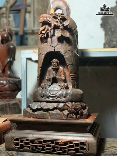 Tượng Đạt Ma Giác Ngộ Gỗ Trắc Cao 43 Ngang 22 Sâu 21 (cm) - 5kg - Kỷ Cao 25 x 25 x 9 (cm)