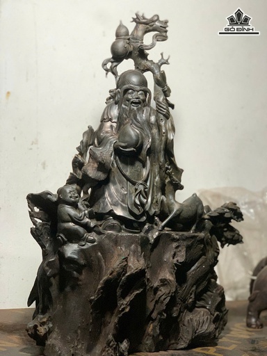 Tượng Ông Thọ Gỗ Mun Sừng Cao 59 Ngang 42 Sâu 19 (cm) - 10,4kg