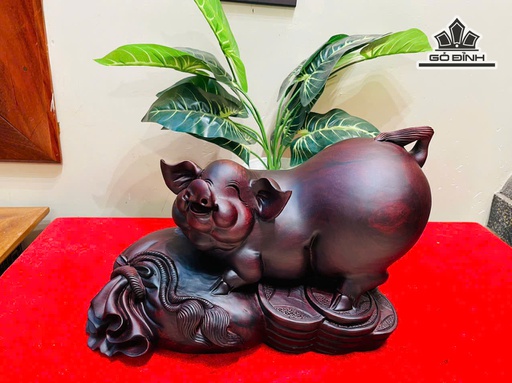 Tượng Heo Gỗ Trắc Cao 23 Ngang 32 Sâu 19 (cm)