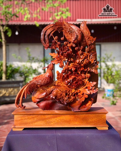 Tượng Phu Thê Viên Mãn Gỗ Hương Cao 66 Ngang 50 Sâu 19 (cm)