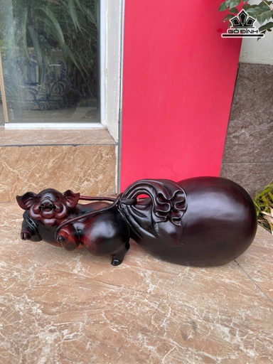 Tượng Heo Gỗ Trắc Cao 17 Ngang 55 Sâu 15 (cm) - 5kg