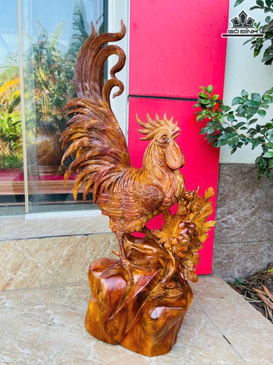 Tượng Gà Trống Gỗ Hương Cao 75 Ngang 35 Sâu 22 (cm) - 10kg
