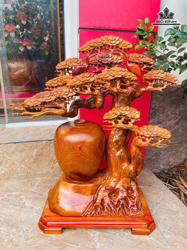 Bình Tùng Hạc Gỗ Hương Cao 57 Ngang 46 Sâu 21 (cm) - 10kg