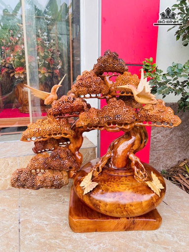 Bình Tùng Hạc Gỗ Nu Ngọc Am Cao 65 Ngang 65 Sâu 36 (cm) - 15kg