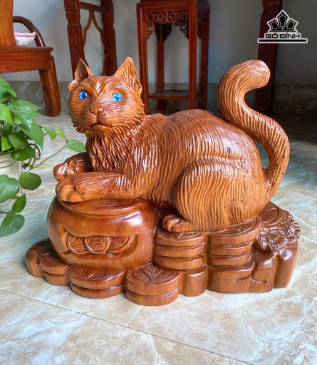 Tượng Mèo Gỗ Ngọc Am Cao 33 Ngang 46 Sâu 19 (cm)