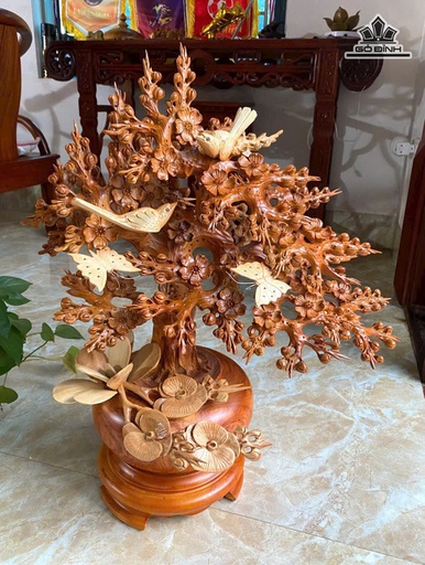 Bình Hoa Mai Gỗ Hương Cao 66 Ngang 56 Sâu 33 (cm)