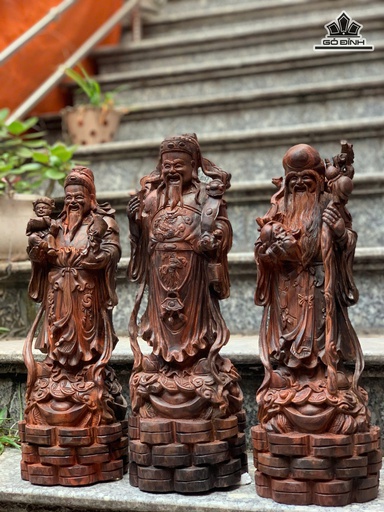 Tượng Phúc Lộc Thọ (Tam Đa) Gỗ Trắc Cao 48 Ngang 16 Sâu 15 (cm)