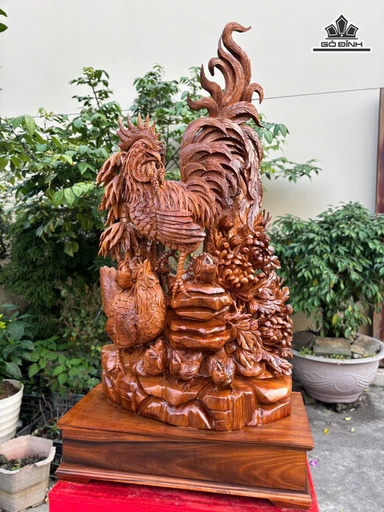 Tượng Gia Đình Gà Gỗ Ngọc Am Cao 115 Ngang 50 Sâu 25 (cm)