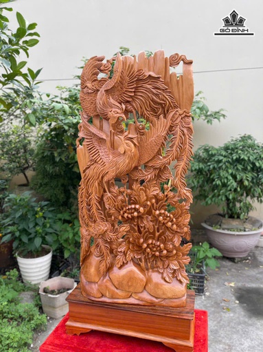 Tượng Song Phượng Gỗ Ngọc Am Cao 110 Ngang 45 Sâu 16 (cm)