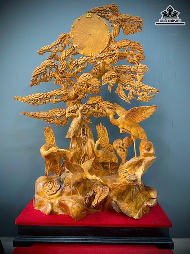 Tượng Ngũ Hạc Quần Tùng Gỗ Hương Cao 118 Ngang 80 Sâu 33 (cm)