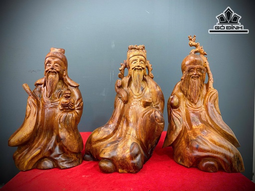 Tượng Phúc Lộc Thọ (Tam Đa) Gỗ Hương Cao 40 Ngang 30 Sâu 20 (cm)